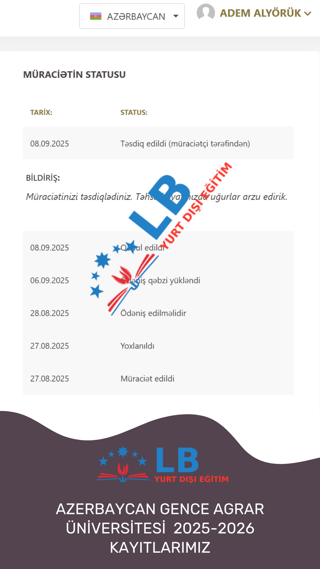 2025-2026 Gence Agrar Üniversitesi Kabullerimiz