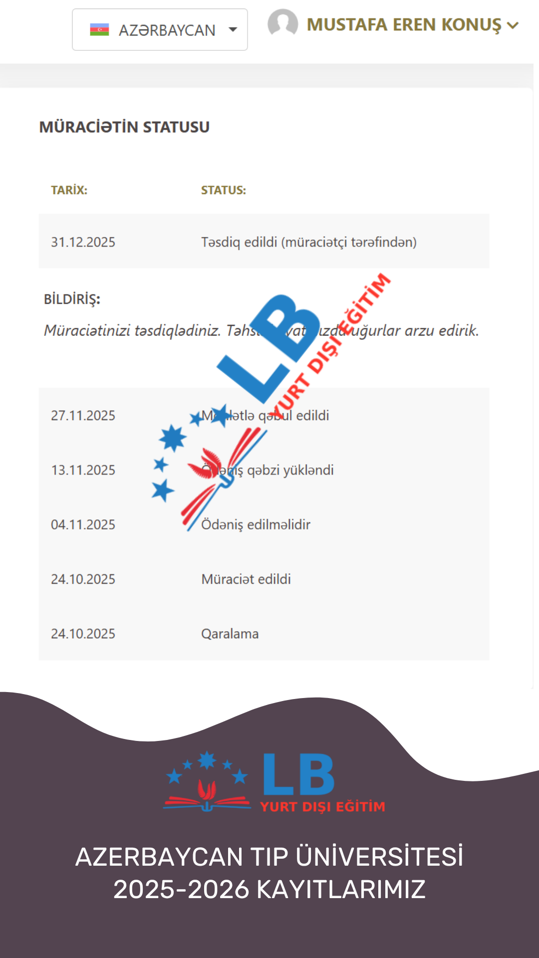 2025-2026 Azerbaycan Tıp Üniversitesi Kabullerimiz