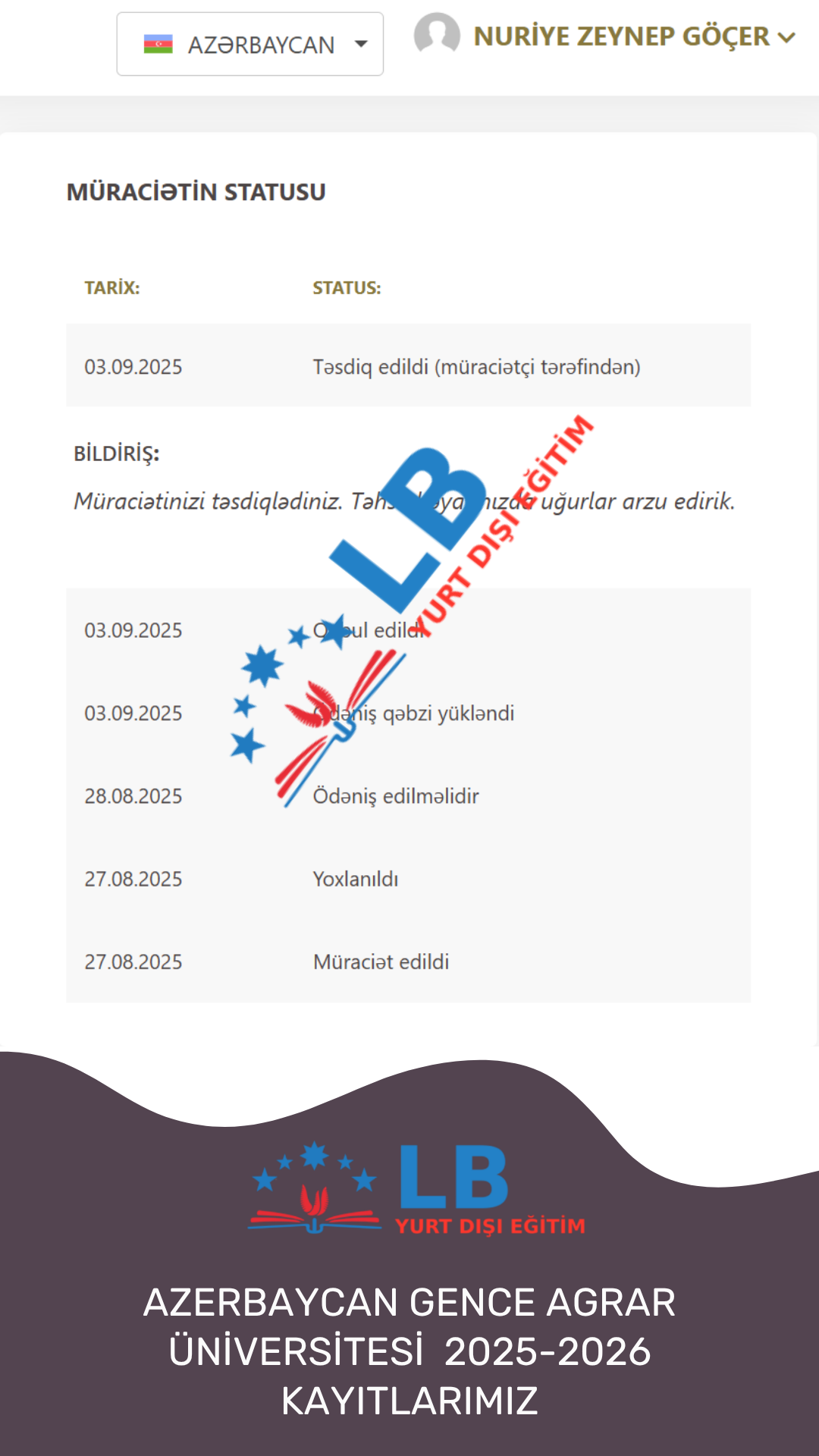 2025-2026 Gence Agrar Üniversitesi Kabullerimiz